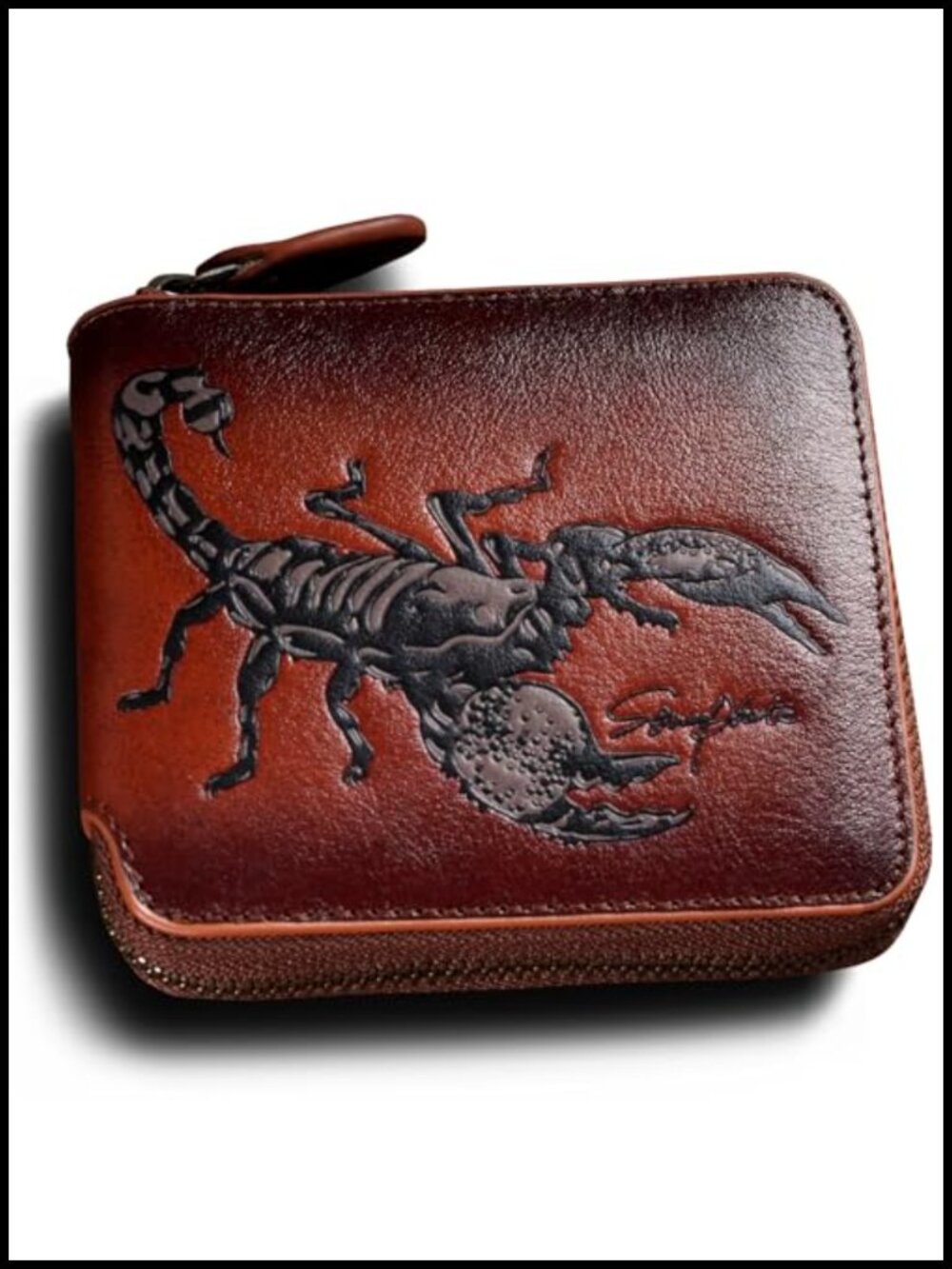 Men's Genuine Leather RFID Blocking Zipper Wallet with Coin Pocket